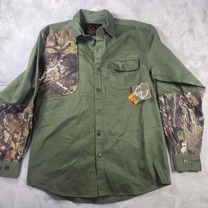 Tallwoods Shirt Mens Large Green Camouflage Padded Shoulder Long Sleeve Pockets